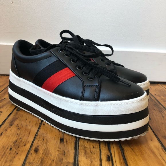 black and white striped platform sneakers